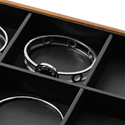 Oirlv Black Wood Jewelry Tray 6-Compartment | Black Solid Wood Frame, Soft Leather Lining, 9.84X17X1.18in, Holds Rings/Earrings/Bracelets, Sturdy and Attractive - color: Black, size: 6 grid