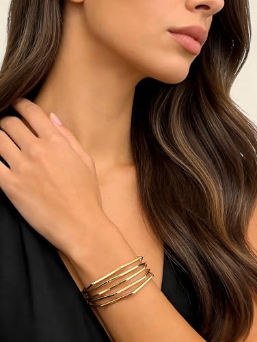 Gold Geometric Open Cuff Bracelets Chunky Punk Bracelets Adjustable Minimalist Fashion Jewelry for Daily Wear, Party,Wedding
