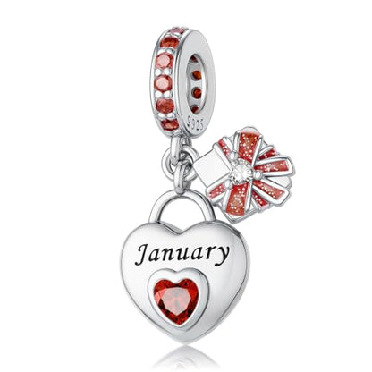 HappyStar 925 Sterling Silver Happy Birthday Bead Charm Love Heart Shape Birthstone Charms for Bracelets Dangle Pendant with 5A Cubic Zirconia Compatible Pandora Bracelets Jewelry Gift for Women - color: 1-January Birthstone Charms