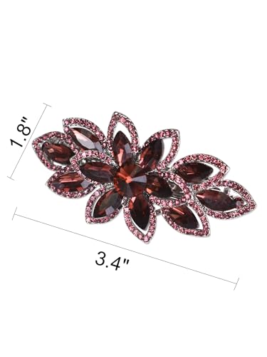 Floral Rhinestone Hairpin Luxury Crystal Flower Hair Barrette Clip (Red-Purple) - color: Red-Purple
