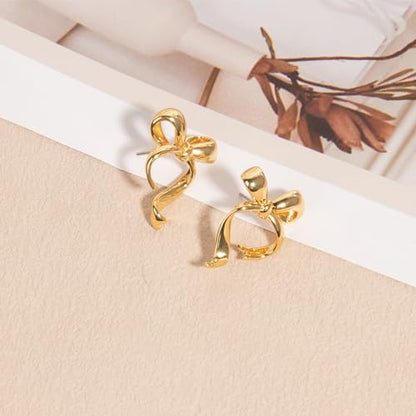 Gold Silver Bow Drop Earrings for Women Long Tassel Chain Bow Earrings Ribbon Bowknot Dangle Earrings Jewelry Gifts - color: Gold Bow C