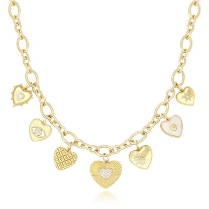 Charm Necklace for Women Gold Evil Eye Sun Moon Flower Coin Pendant Necklace Dainty Paperclip Chain Vintage Luck Amulet Choker Necklaces Celestial Jewelry Gift - style: 7 Charms- Heart,Evil Eyes