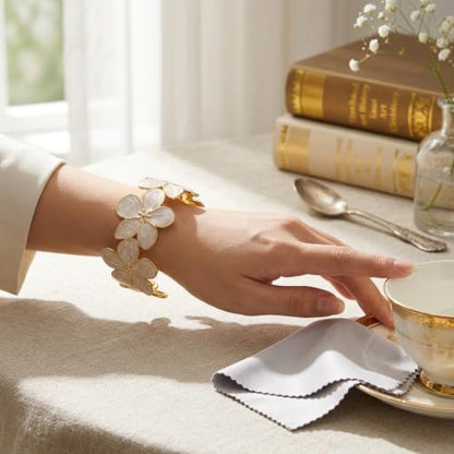 18K Gold Plated White Enamel Cuff Bracelet for Women - color: flower2