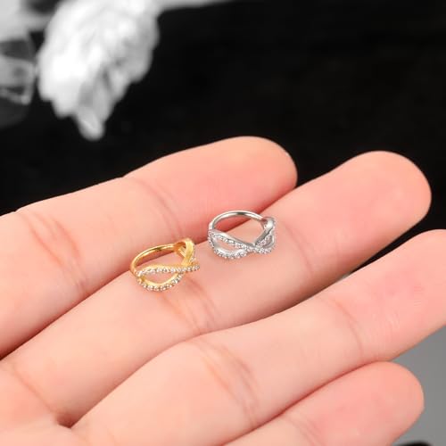 Xpircn ASTM F136 Titanium Double Hoop Septum Click Nose Rings Lip Rook Lobe Tragus Helix Cartilage Daith Conch Earrings Clear CZ Paved Nose Piercing Jewelry for Women Men - color: Double Hoops Gold, size: 16G 8mm