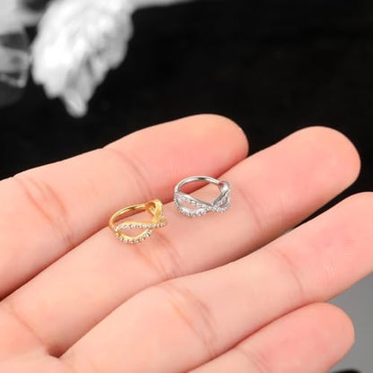 Xpircn ASTM F136 Titanium Double Hoop Septum Click Nose Rings Lip Rook Lobe Tragus Helix Cartilage Daith Conch Earrings Clear CZ Paved Nose Piercing Jewelry for Women Men - color: Double Hoops Silver, size: 16G 8mm