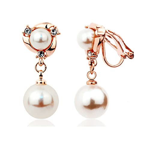 Clip On Earring For Women Pearl Non Pierced Clip Earrings - color: clip-on rose gold
