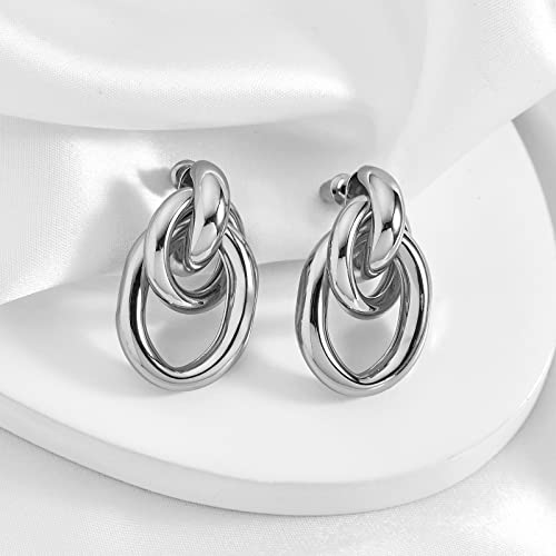 Gold Chunky Earrings for Women Geometric Knot Link Drop Dangle Earrings 14K Gold Plated Statement Earrings Trendy Gold Jewelry - color: Style 2