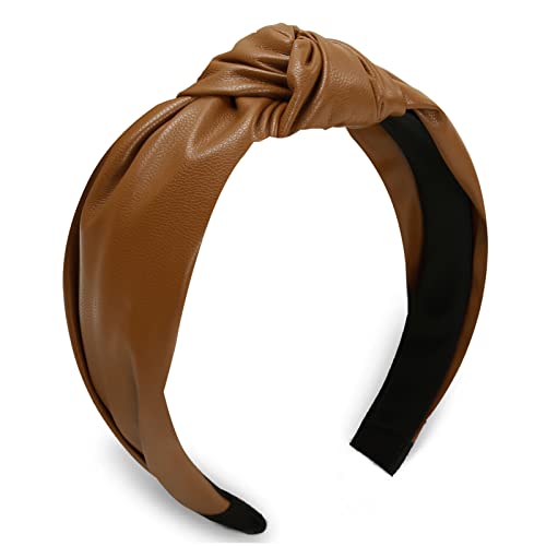 Huachi Knotted Headbands for Women Brown, Cute Womens Headbands knotted, Fashion Top Knot Headband for Girls, Leather - color: 1 Pack Brown - Leather