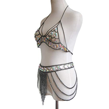 Women's Sexy Suit Body Chain - color: E-Black