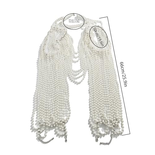 Multi-Layered Pearl Shoulder Body Chain for Women,White Pearl Fringe Shawl Necklace,Summer Beach Beaded Tassel Shoulder Jewelry for Wedding Prom Party Dresses