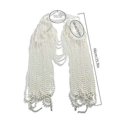 Multi-Layered Pearl Shoulder Body Chain for Women,White Pearl Fringe Shawl Necklace,Summer Beach Beaded Tassel Shoulder Jewelry for Wedding Prom Party Dresses