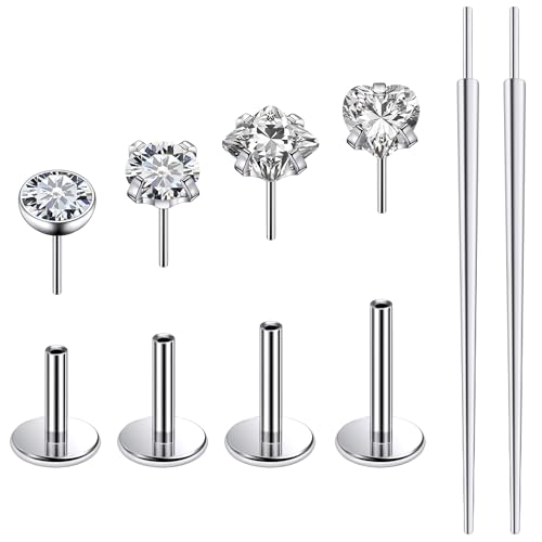 Ruifan Titanium Flat Back Lip Rings Threadless Push in Earrings Studs Nose Rings 20G 18G 16G Round Heart Square CZ Tragus Cartilage Lobe Rook Helix Conch Labret Medusa Piercing Jewelry for Women Men - color: Clear CZ, size: 18G-6/8/10mm
