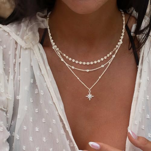 XIXINI Layered Necklaces for Women, Dainty Gold Necklace Stack 14k Gold Plated Layering Pendant Necklace Set Simple Statement Gold Necklaces for Women Trendy Fashion Waterproof Gold Jewelry - color: Silver-Set 5