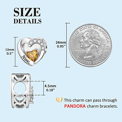 SEVENWELL Jan-Dec Birthstone Charms for Pandora Bracelets, Heart Charm | Fits Most European Charm Bracelets, Sparkling Heart CZ, Birth Flower Engraved, Gift Ready, Nickel-Free - color: November Birthstone Charm