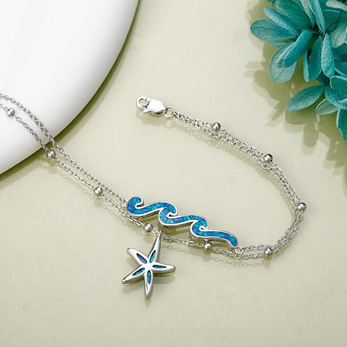 YFN Wave Anklet 925 Sterling Silver Ocean Wave Layered Ankle Bracelet Wave Beach Jewelry for Women Gifts - style: Wave Starfish Anklet