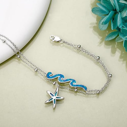 YFN Wave Anklet 925 Sterling Silver Ocean Wave Layered Ankle Bracelet Wave Beach Jewelry for Women Gifts - style: Wave Starfish Anklet