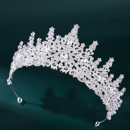 Crystal Crown Jewelry Set for Women Bride Queen Tiara Earrings and Necklace | Metal Royal Crown Costume Jewelry Set Wedding Prom Quinceanera Party Pageant Halloween Retirement Christmas Birthday Gift - color: Silver