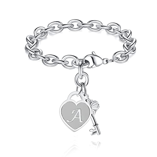 TONY & SANDY Initial Charm Bracelets for Girls Women Stainless Steel A-Z Bracelet Personalized Gifts Birthday Graduation Easter Basket Stocking Stuffers for Teens Girls Women Jewelry - style: 1 - A