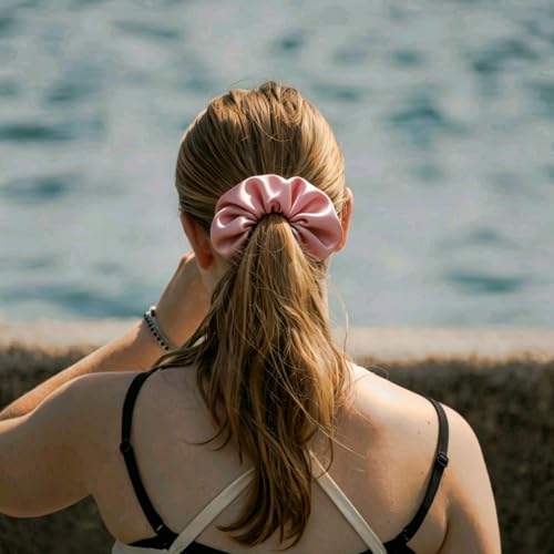 Silk Hair Ties Ponytail Holder Hairs Bow Ropes Elastics Hairtie Accessories Wide 0.8inch on Hair No Damage No Crease for Women Curly Thick Wavy Hair(30Pcs Pink) - color: Pink