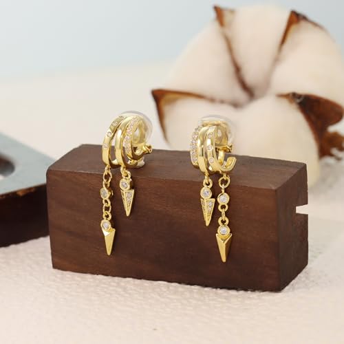 Clip On Earrings for Women Chain Moon Star Cross Hoop Dangle Earring No-Pierced Gold Silver - color: Dangle,Gold tone