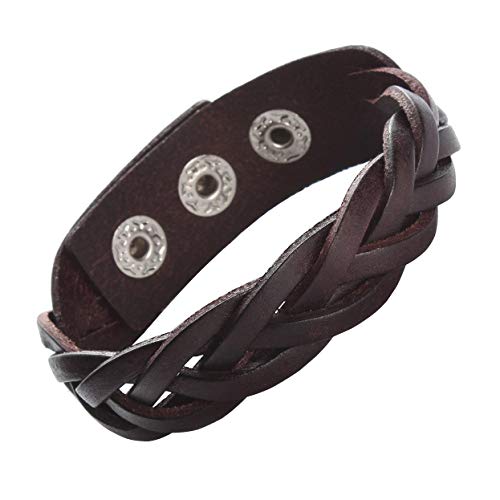 CCBFY Genuine Leather Bracelet Braided Sporty Wide Wristband Punk Jewelry for Men Women - color: 1 Piece - Brown