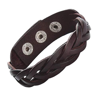 CCBFY Genuine Leather Bracelet Braided Sporty Wide Wristband Punk Jewelry for Men Women - color: 1 Piece - Brown
