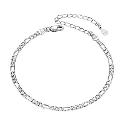 ChainsHouse Ankle Bracelets for Women, Stainless Steel Beaded Chain Ankle Bracelet, Womens Heart Anklets for Summer Beach Jewelry Gifts - color: D: figaro-3mm-sterling silver