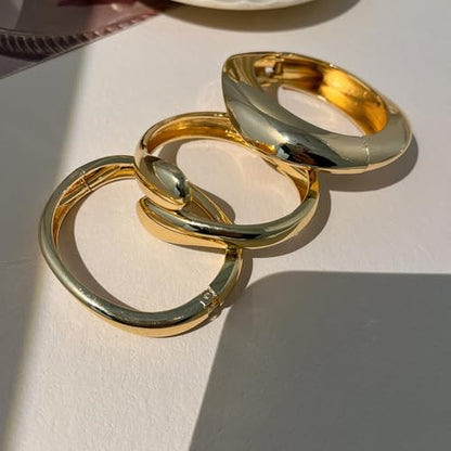 Chunky Gold Bangle Bracelets for Women, 14k Gold Plated Dainty Cuff Stackable Bangles Set, Trendy Bracelet Stack Fashion Jewelry Gifts - color: 07-GOLD