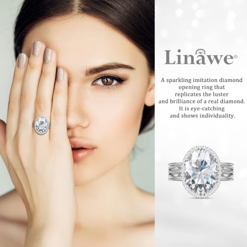 Linawe Costume Jewelry Adjustable Cocktail Ring for Women | Copper, Rhinestone, Cubic Zirconia, Oval, Fake Diamond, Crystal, Stone, Birthstone, Gemstone, Big, Chunky, Statement - color: White Clear