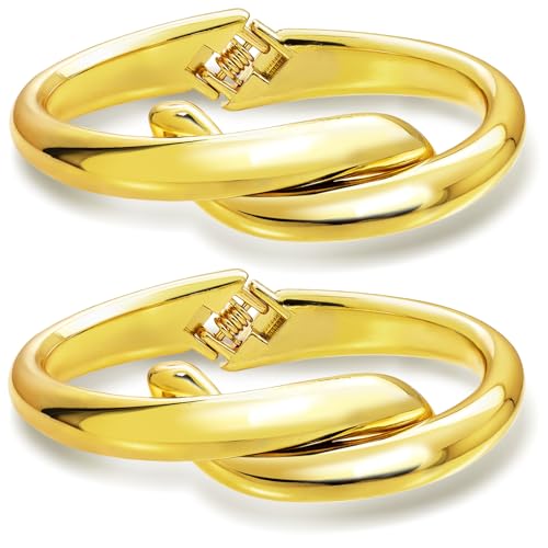 RechicGu 2pcs Golden Color Plated Cuff Waterdrop Teardrop Bangle Bracelet for Women Gift,Chunky Twisted Hinge irregular Minimalist Wide Thick Golden Open Oval Wrist Bracelet Jewelry Set - color: Knot Bangle Golden