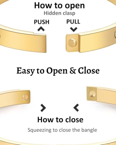 Joo&Rind Gold Bangle Bracelets for Women 18K Gold Plated Stainless Steel Bracelet Oval Hinged Bangles for Small Wrists Non Tarnish Waterproof with Cubic Zirconia Jewelry Gift for Everyday Wear Birthday - color: Square White Zirconia-Silver