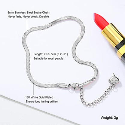 Gold Anklets for Women Waterproof,18K Gold Plated Anklet for Women Snake Chain Link Dainty Ankle Bracelets Summer Beach Jewelry - color: 3mm-Silver