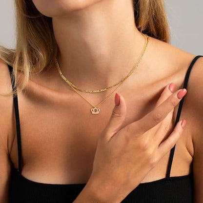 LLWOM Gold Necklace for Women-14k Gold Plated Infinity Necklace Star Of David Necklace Evil Eye Cross Pendants Heart Dainty Gold Necklace For Women - color: Gold-Crown