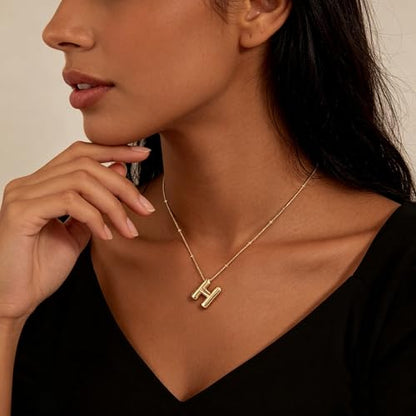 Bubble Letter Necklace for Women, 14k Gold Plated Initial Letter Pendant Necklace Personalized Jewelry A - Z 26 letters - style: Gold-C