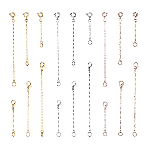 Softones 12-18Pcs Ankle Bracelets Extenders-Extension for Womens Jewelry(1 2 3 Inch),with Lobster Clasp and O-Clasp from Gold Silver Rose Gold - color: E:6-Gold 6-Silver 6-Rose gold