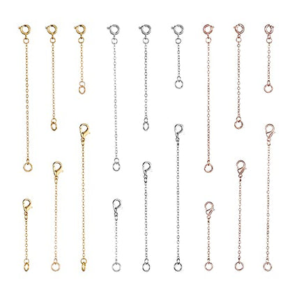 Softones 12-18Pcs Ankle Bracelets Extenders-Extension for Womens Jewelry(1 2 3 Inch),with Lobster Clasp and O-Clasp from Gold Silver Rose Gold - color: E:6-Gold 6-Silver 6-Rose gold