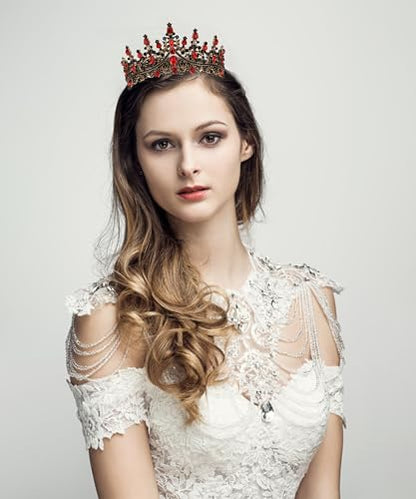 COCIDE Black & Red Crowns for Women Gothic Tiaras for Women Queen of Hearts Crown Accessories Costume Halloween Cosplay Princess Birthday Pageant Bride Headpieces - color: V7,Black&Red