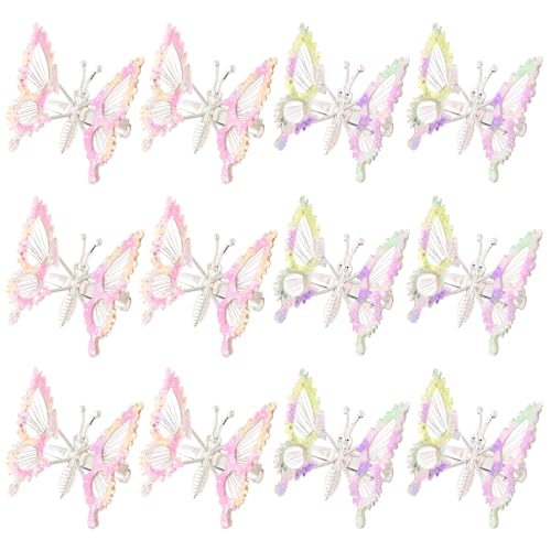 DEEKA 12 PCS 3D Moving Butterfly Hair Clips Metal Moving Wings 90s Fairy Hair Accessories Decor for Women and Girls (Glitter Iridescent Pastel) - color: Glitter Iridescent Pastel