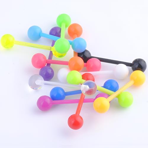 Barbell Piercing Set for Women Men 14 G Hypoallergenic Nipple Piercings Flexible Acrylic Tongue Ring Jewellery Bars Kit Long Stud Cute Body Jewelry 2 pcs Length 16 MM - color: Light Blue