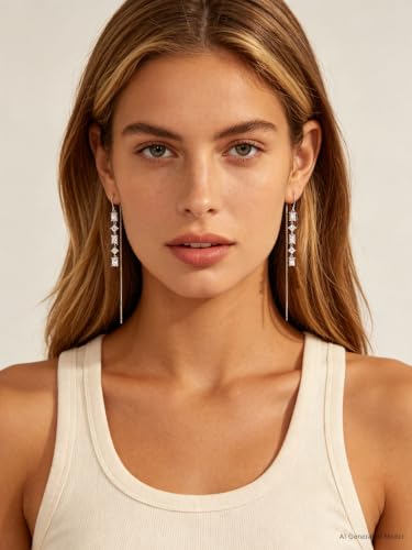 Silver Dangle Earrings Women Dangling Drop Bridesmaid Wedding Prom Jewelry - color: Silver square cz