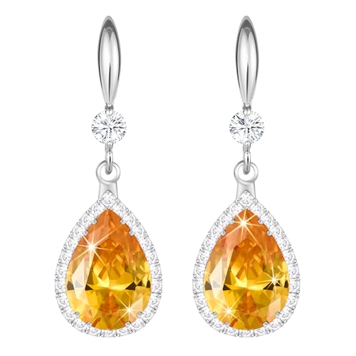 Linawe Imitation Diamond Dangle Earrings for Women Trendy, Rhinestone Drop Chandelier Earrings, Teardrop Crystal Cubic Zirconia Wedding Jewelry Set, 14K Gold/Rose Gold/Silver Tone - color: Silver,Nov