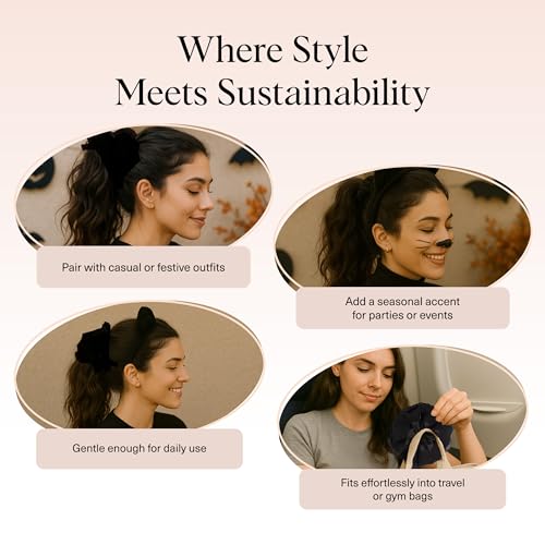 Kitsch Pleated Scrunchie for Women - 1pc | No Crease Hair Ties No Damage, Stylish and Comfortable Fabric Ponytail Holders for Everyday Hairstyles & Spooky Season Looks - color: Black (1pc)