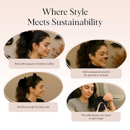 Kitsch Pleated Scrunchie for Women - 1pc | No Crease Hair Ties No Damage, Stylish and Comfortable Fabric Ponytail Holders for Everyday Hairstyles & Spooky Season Looks - color: Black (1pc)