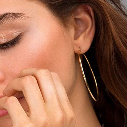 2mm Sterling Silver Big Hoop Earrings For Women - Large Hypoallergenic Circle Endless Thin Oversize Silver Hoops - color: 3 pairs,60mm hoops