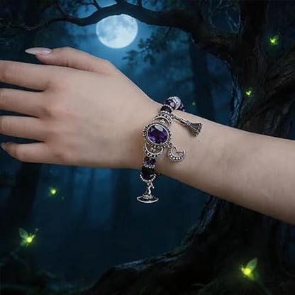 Witch's Crystal Moon Charm Bracelet, Purple Beaded Mystic Witch Jewelry, Mystic Crystal Moon Charm Bracelet, Magical Style - color: 3pcs
