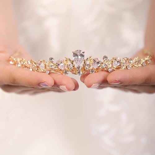 JWICOS Gold Princess Tiara Crown for Women Wedding Headband Headpieces for Birthday Pageant Prom Bridal Party - color: Gold
