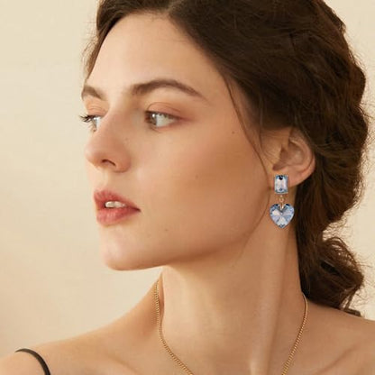 Crystal Heart Teardrop Dangle Earrings for Women Hypoallergenic Multicolor Cubic Zirconia Drop Earrings for Wedding Prom Party Daily Wear - color: Heartblue