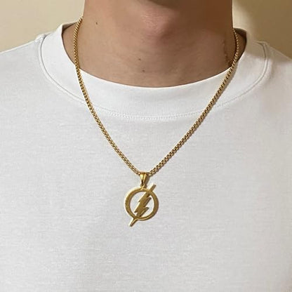 Tapp Collections Stainless Steel Superhero Pendant Necklace - color: Flash Lightning Bolt / Steel Chain / Gold Color