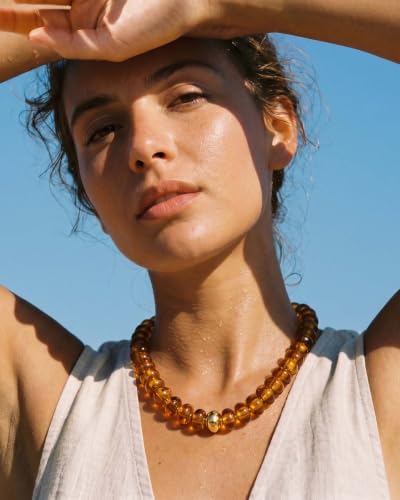 Chunky Beaded Necklace for Women Boho Statement Bead Necklace Adjustable Choker with Polished Disc/Square Beads Trendy Summer Beach Jewelry Gifts - color: Brown
