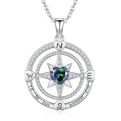 Compass Birthstone Necklace for Women S925 Sterling Silver with Cubic Zirconia - Birthday Jewelry gift for her, Girlfriend, Wife, Mom on Birthday, Anniversary - color: 06 - Alexandrite